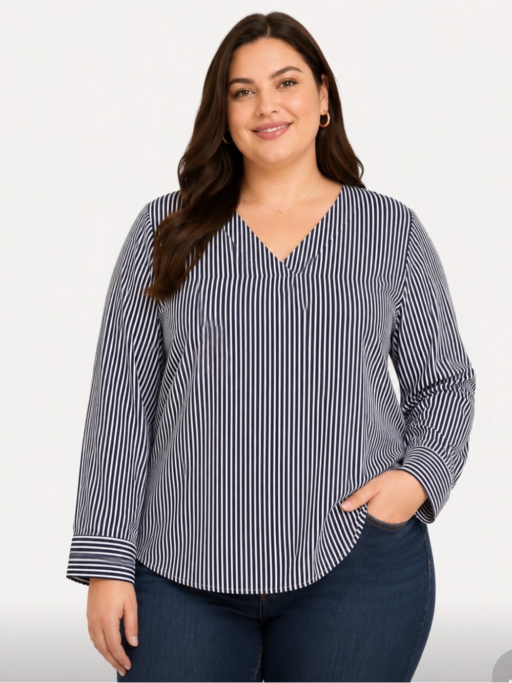 Ann Taylor Factory Navy and White Striped Blouse XL